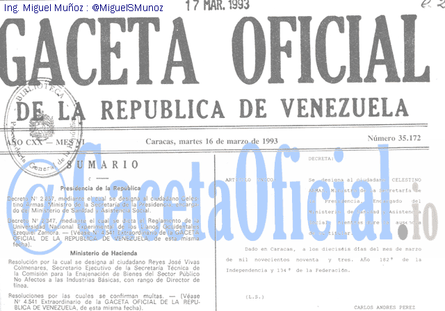 Gaceta Oficial 35172 del 16 Marzo 1993