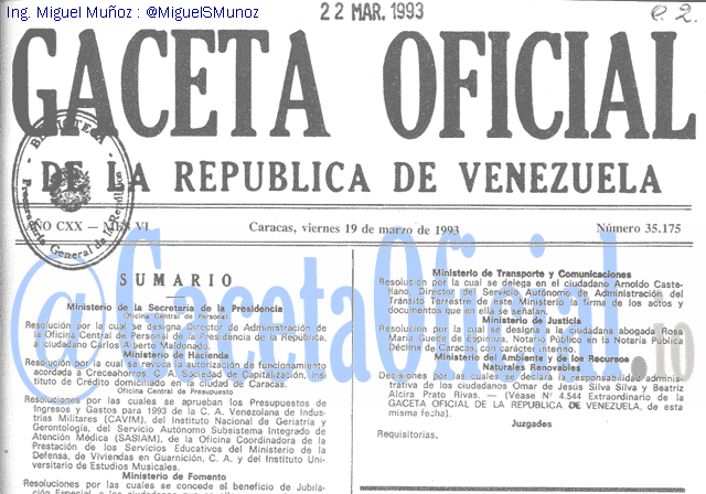 Gaceta Oficial 35175 del 19 Marzo 1993