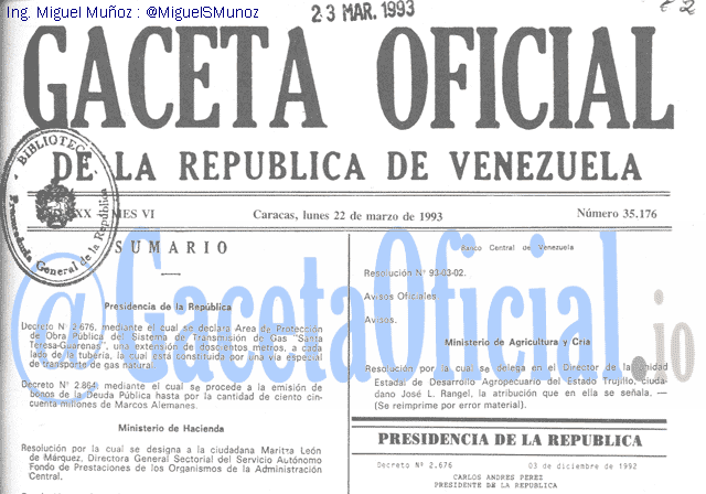 Gaceta Oficial 35176 del 22 Marzo 1993