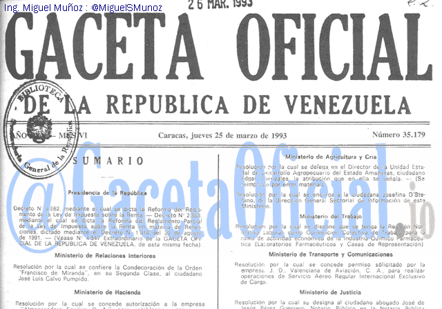 Gaceta Oficial 35179 del 25 Marzo 1993
