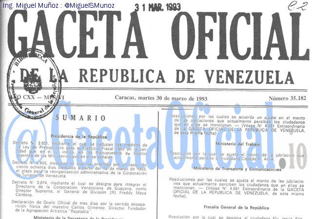 Gaceta Oficial 35182 del 30 Marzo 1993