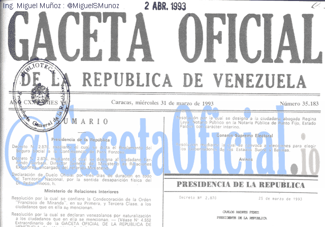 Gaceta Oficial 35183 del 31 Marzo 1993