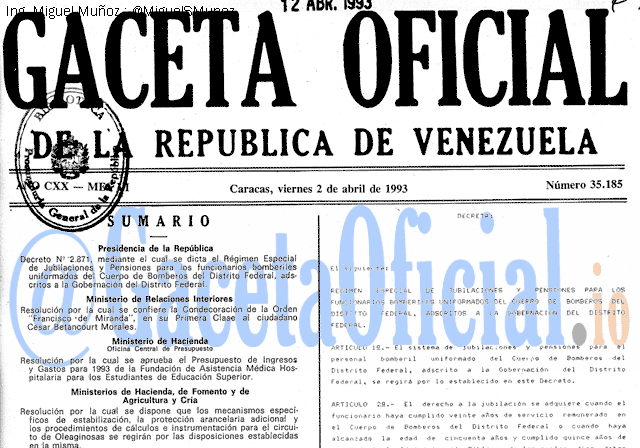 Gaceta Oficial 35185 del 2 Abril 1993