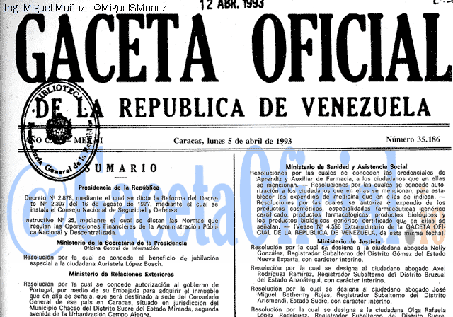 Gaceta Oficial 35186 del 5 Abril 1993