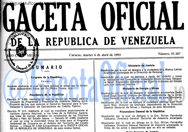 Gaceta Oficial 35187 del 6 Abril 1993