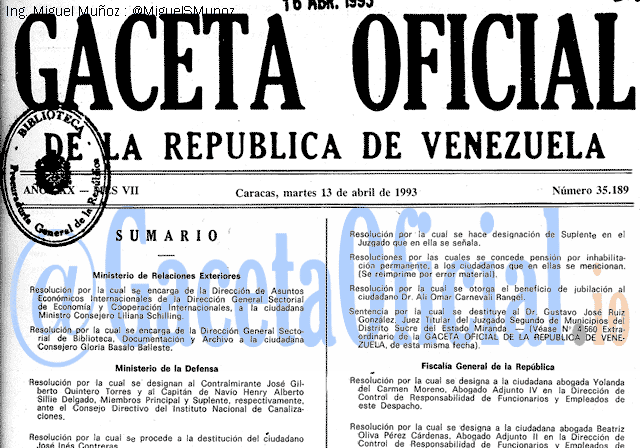 Gaceta Oficial 35189 del 13 Abril 1993
