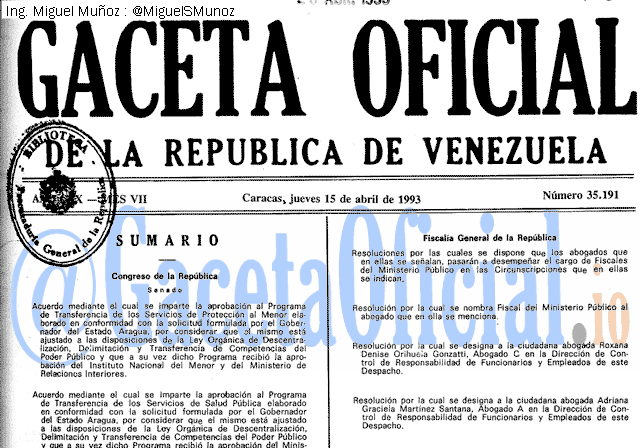 Gaceta Oficial 35191 del 15 Abril 1993