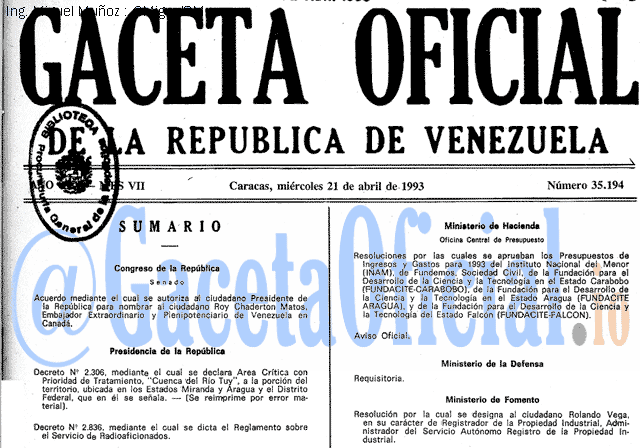 Gaceta Oficial 35194 del 21 Abril 1993