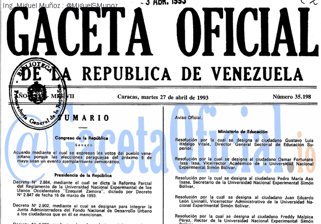 Gaceta Oficial 35198 del 27 Abril 1993