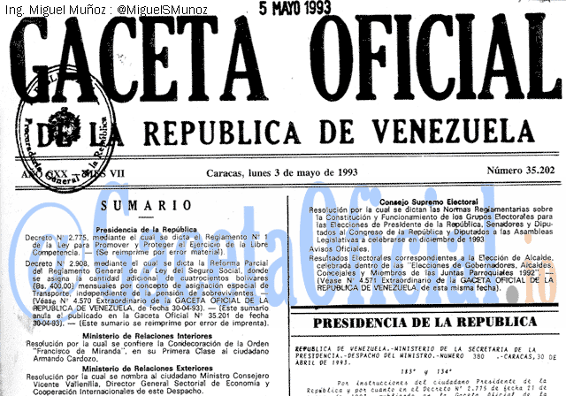 Gaceta Oficial 35202 del 3 Mayo 1993