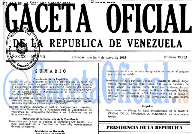Gaceta Oficial 35203 del 4 Mayo 1993