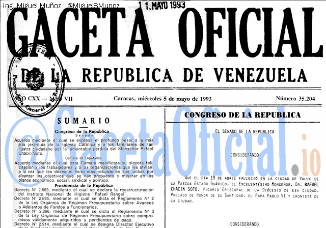 Gaceta Oficial 35204 del 5 Mayo 1993