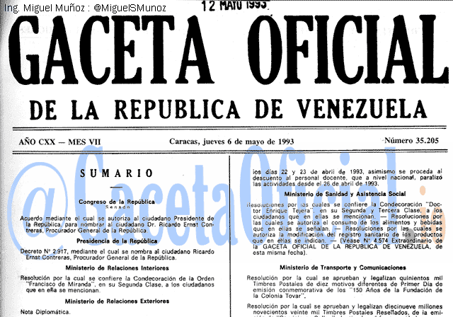 Gaceta Oficial 35205 del 6 Mayo 1993