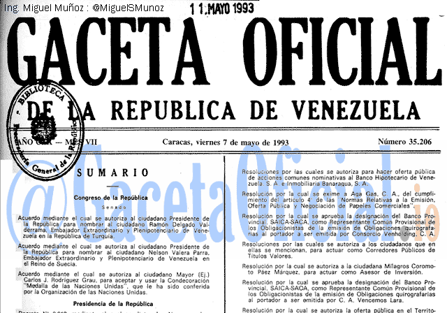 Gaceta Oficial 35206 del 7 Mayo 1993