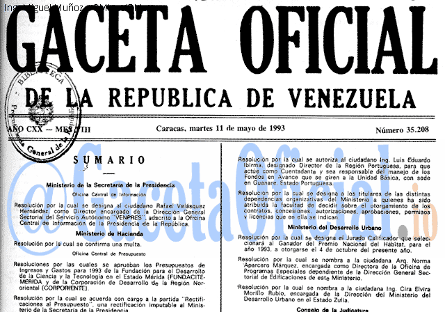 Gaceta Oficial 35208 del 11 Mayo 1993
