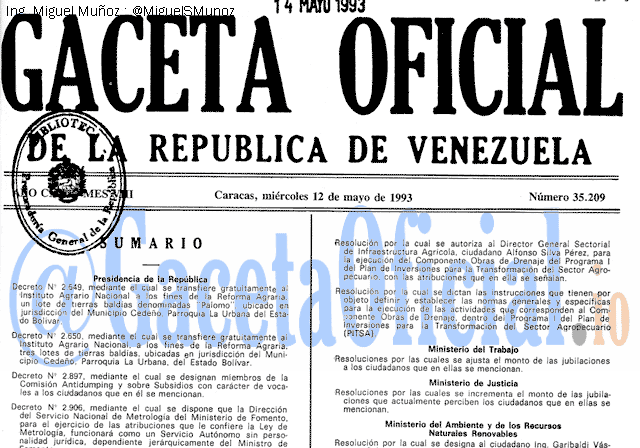 Gaceta Oficial 35209 del 12 Mayo 1993