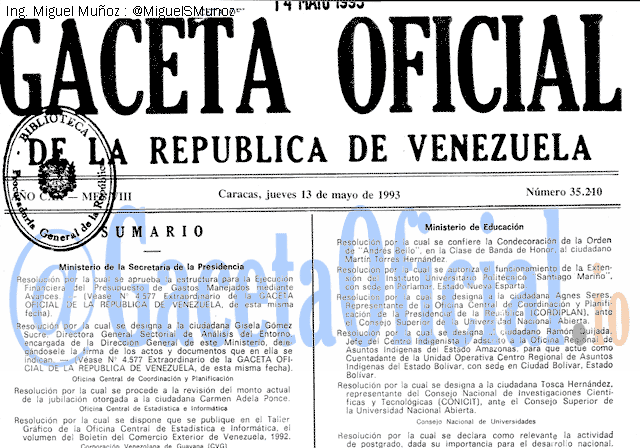 Gaceta Oficial 35210 del 13 Mayo 1993