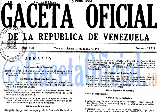 Gaceta Oficial 35211 del 14 Mayo 1993