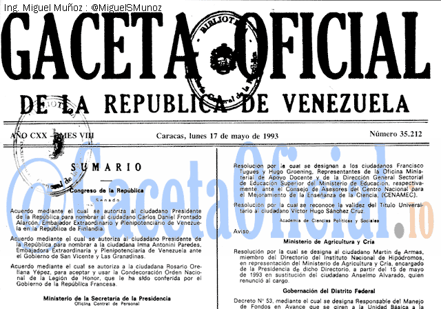 Gaceta Oficial 35212 del 17 Mayo 1993
