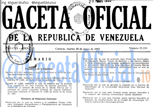 Gaceta Oficial 35213 del 18 Mayo 1993
