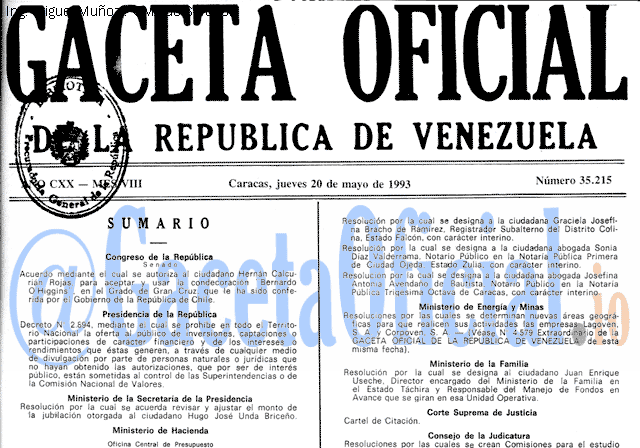Gaceta Oficial 35215 del 20 Mayo 1993