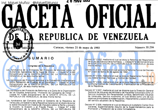 Gaceta Oficial 35216 del 21 mayo 1993