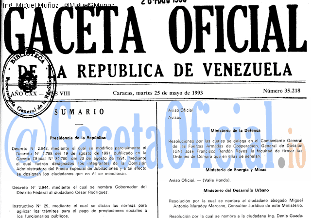 Gaceta Oficial 35218 del 25 Mayo 1993