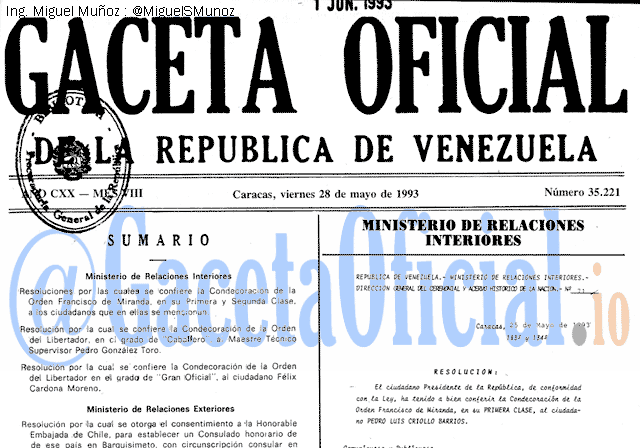 Gaceta Oficial 35221 del 28 Mayo 1993