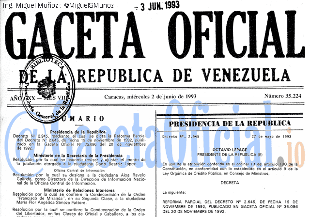 Gaceta Oficial 35224 del 2 Junio 1993