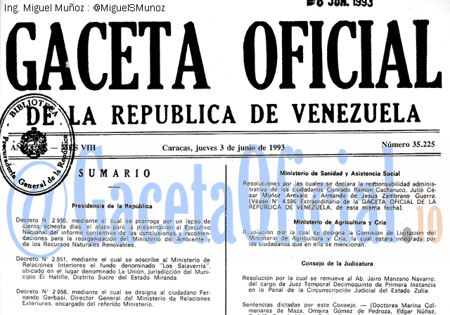 Gaceta Oficial 35225 del 3 Junio 1993
