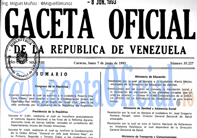 Gaceta Oficial 35227 del 7 Junio 1993