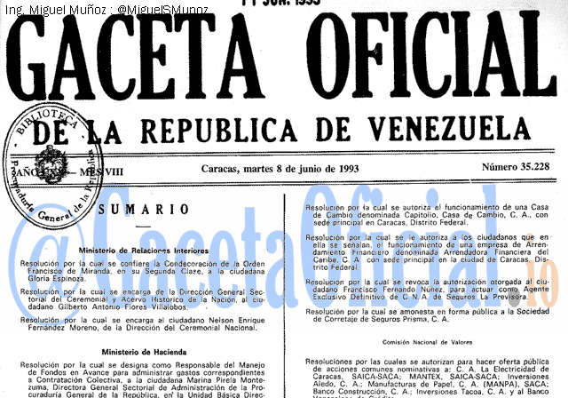 Gaceta Oficial 35228 del 8 Junio 1993