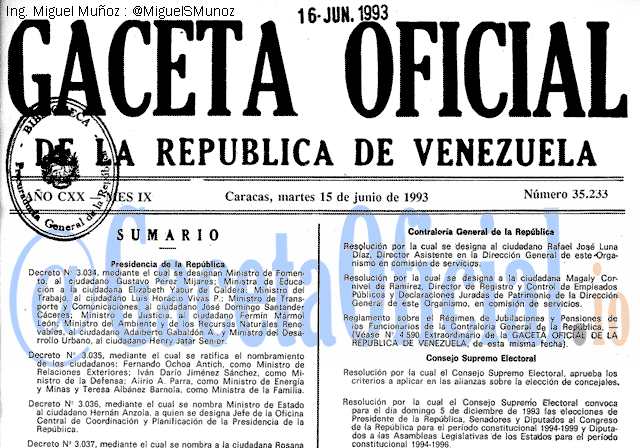 Gaceta Oficial 35233 del 15 Junio 1993