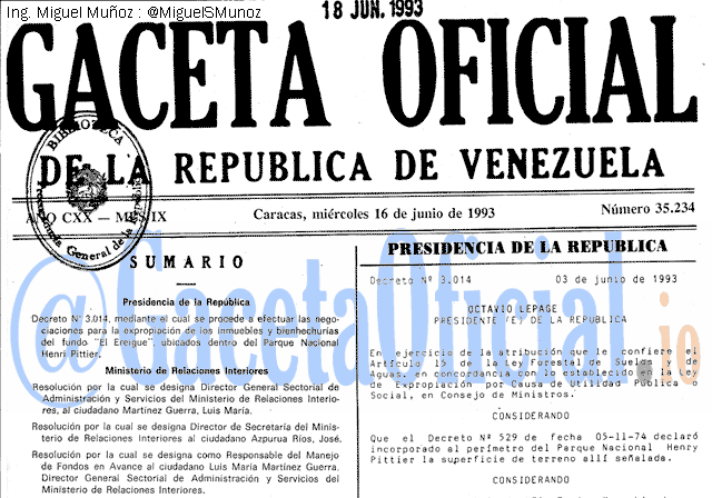Gaceta Oficial 35234 del 16 Junio 1993