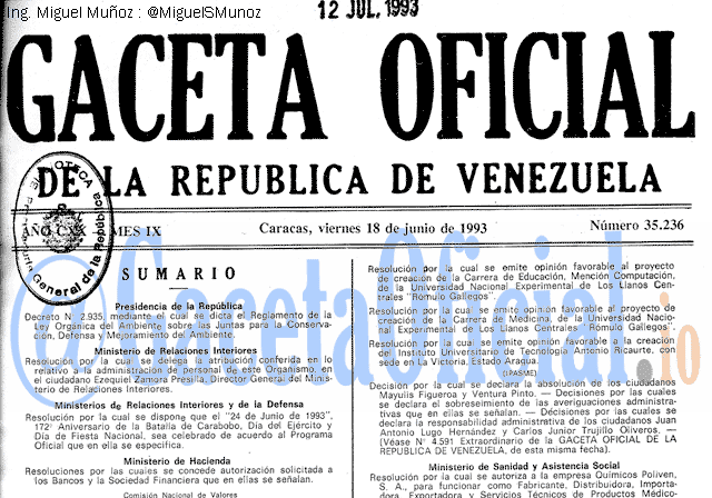 Gaceta Oficial 35236 del 18 Junio 1993