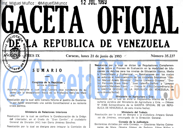 Gaceta Oficial 35237 del 21 Junio 1993