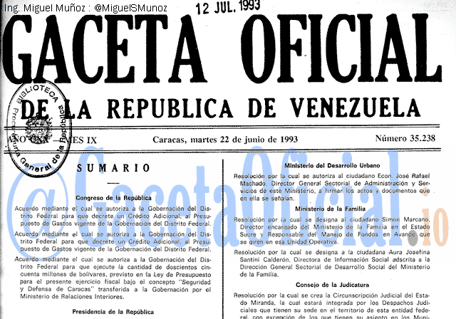 Gaceta Oficial 35238 del 22 Junio 1993
