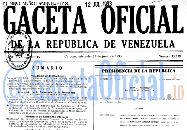 Gaceta Oficial 35239 del 23 Junio 1993