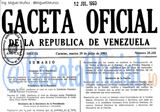 Gaceta Oficial 35242 del 29 Junio 1993