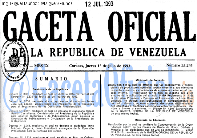 Gaceta Oficial 35244 del 1 Julio 1993