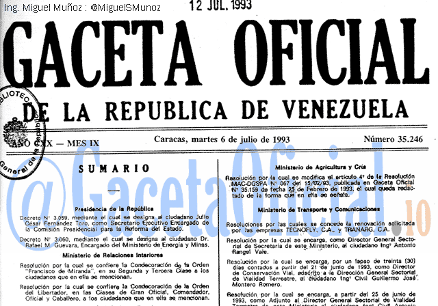 Gaceta Oficial 35246 del 6 Julio 1993