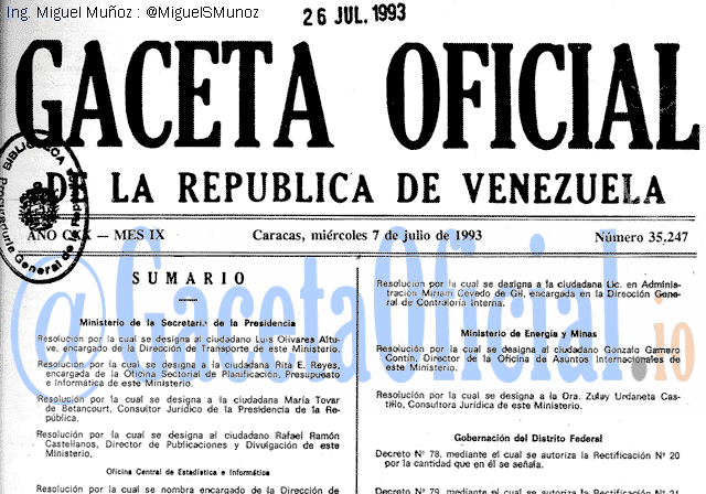 Gaceta Oficial 35247 del 7 Julio 1993