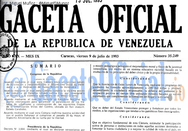 Gaceta Oficial 35249 del 9 Julio 1993