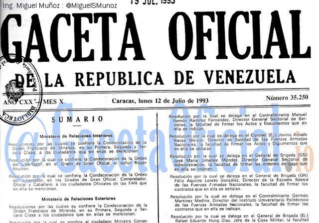 Gaceta Oficial 35250 del 12 Julio 1993