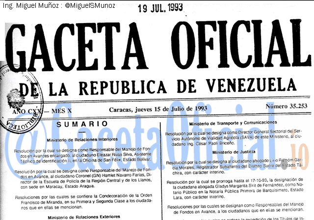 Gaceta Oficial 35253 del 15 Julio 1993