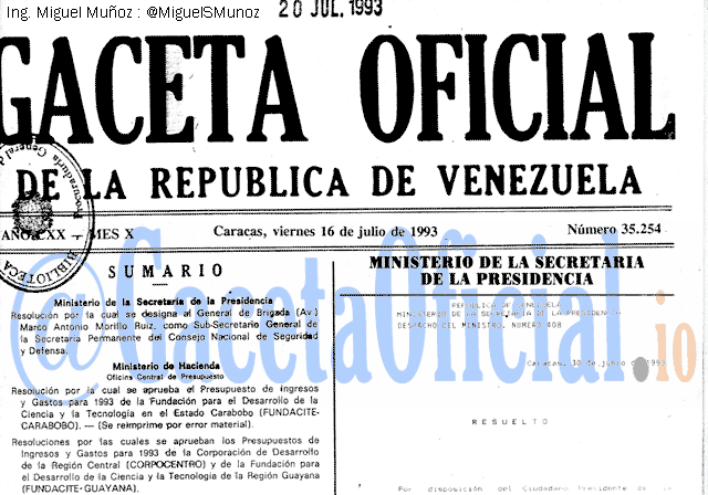Gaceta Oficial 35254 del 16 Julio 1993