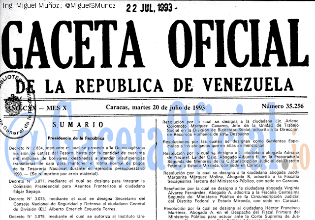 Gaceta Oficial 35256 del 20 Julio 1993