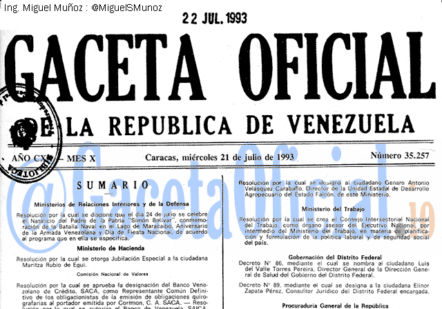 Gaceta Oficial 35257 del 21 Julio 1993