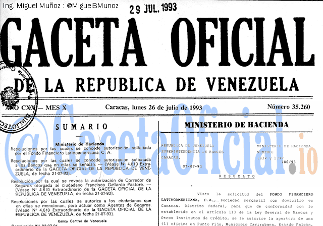 Gaceta Oficial 35260 del 26 Julio 1993