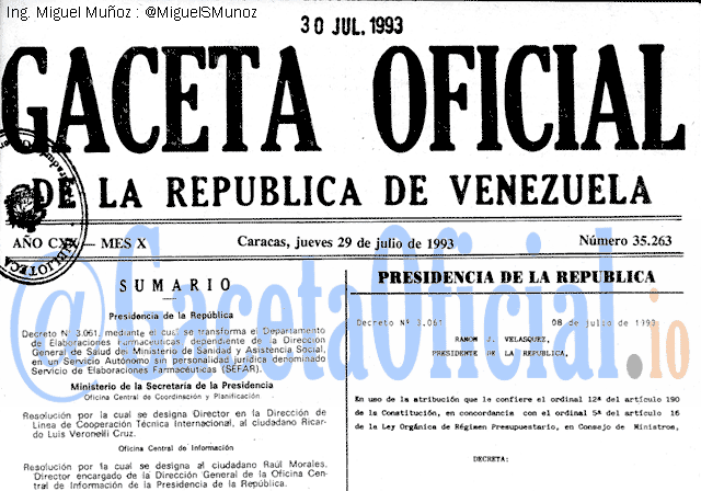 Gaceta Oficial 35263 del 29 Julio 1993